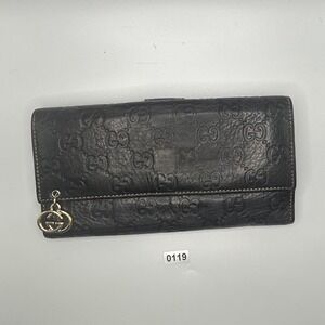 Gucci Black Guccissima‎ Leather Long Wallet Snap Closure#119